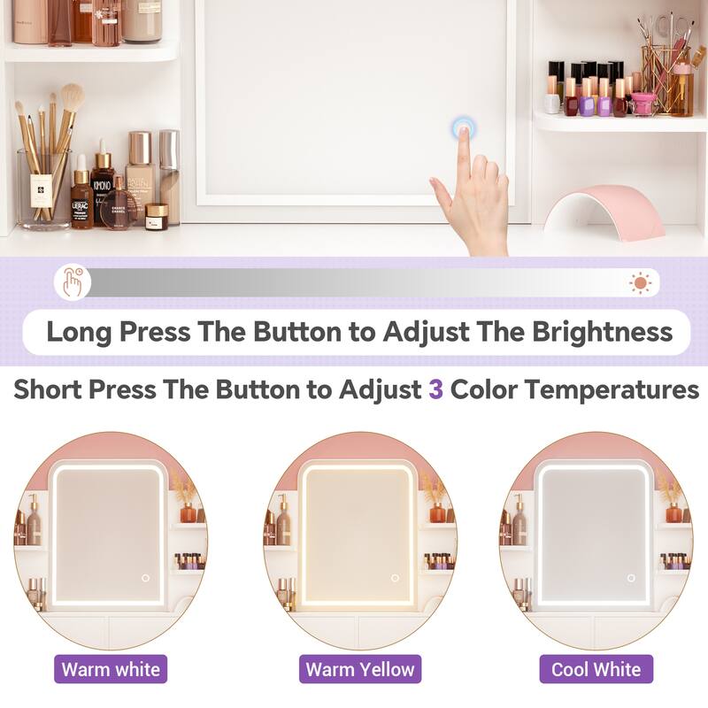 Modern Vanity Desk with LED Mirror, Makeup Table with Storage Drawers and Shelves - N/A