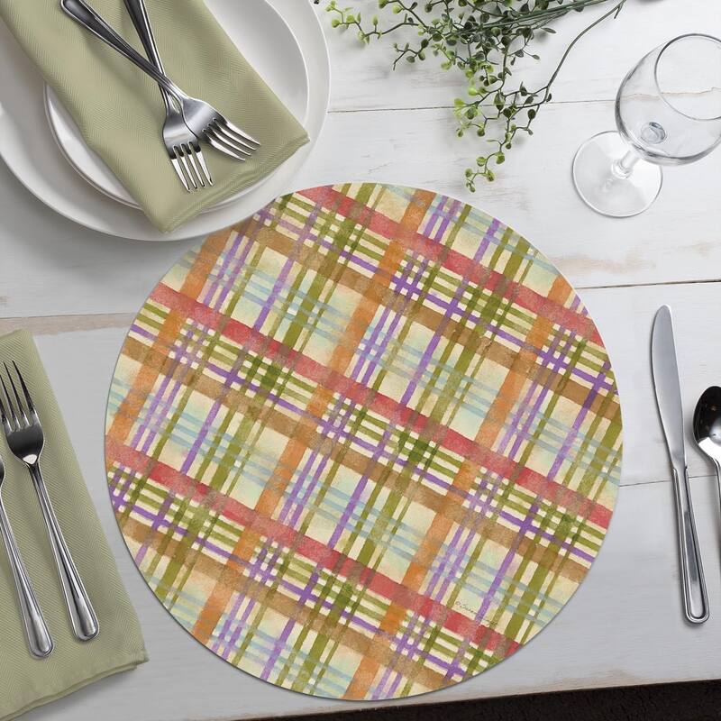 Harvest Blessings 4 Pack Round Reversible Easy Care Flexible Plastic Placemats Made in The USA Reversible Flexible, Wipes Clean