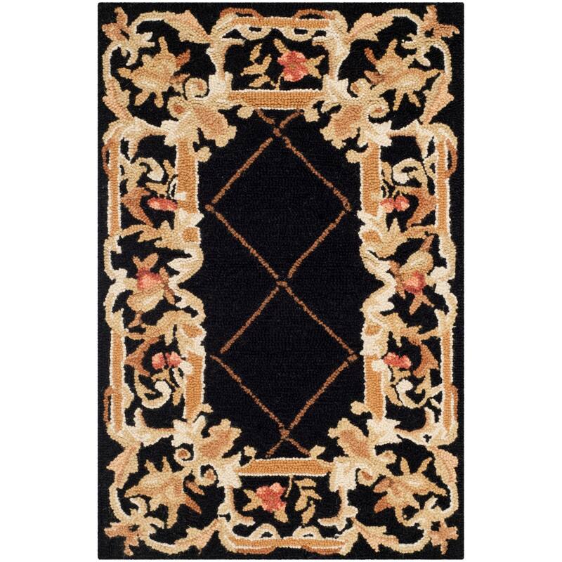 SAFAVIEH Handmade Chelsea Hasime French Country Wool Rug - 1'8" x 2'6" - Black