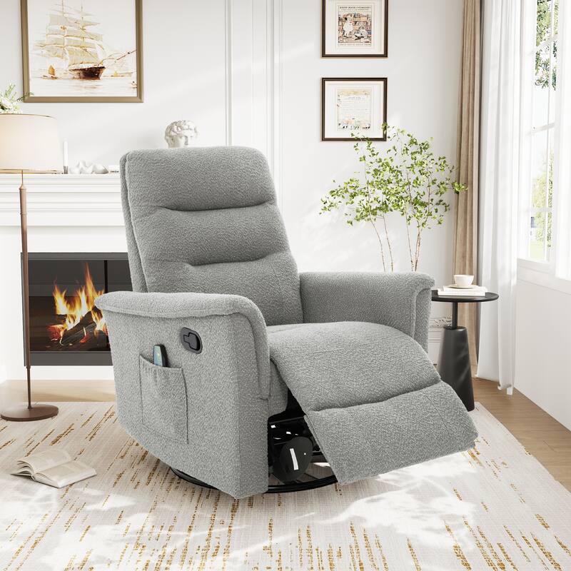 Roomfitters Manual Massage Swivel Rocker Recliner Chair with Heat and Side Pocket, PU Leather