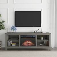 TV Stand with Electronic Fireplace, Grey Wood TV Cabinet - Bed Bath & Beyond - 36963823