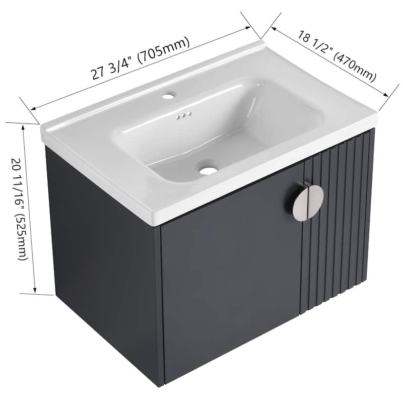 Bathroom Vanity With Sink In 24/28 Inch, Floating Bathroom Vanity With Soft Close Door