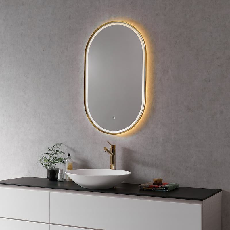 Altair Oleggio Oval Framed in Matte Black Vanity LED Lighted Wall Mirror - 36 in.