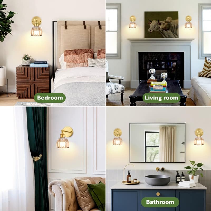 Adjustable Vintage Wall Sconce with Amber Tulip Glass Brass Fixture with Switch Ideal for Bedroom Hallway or Entry