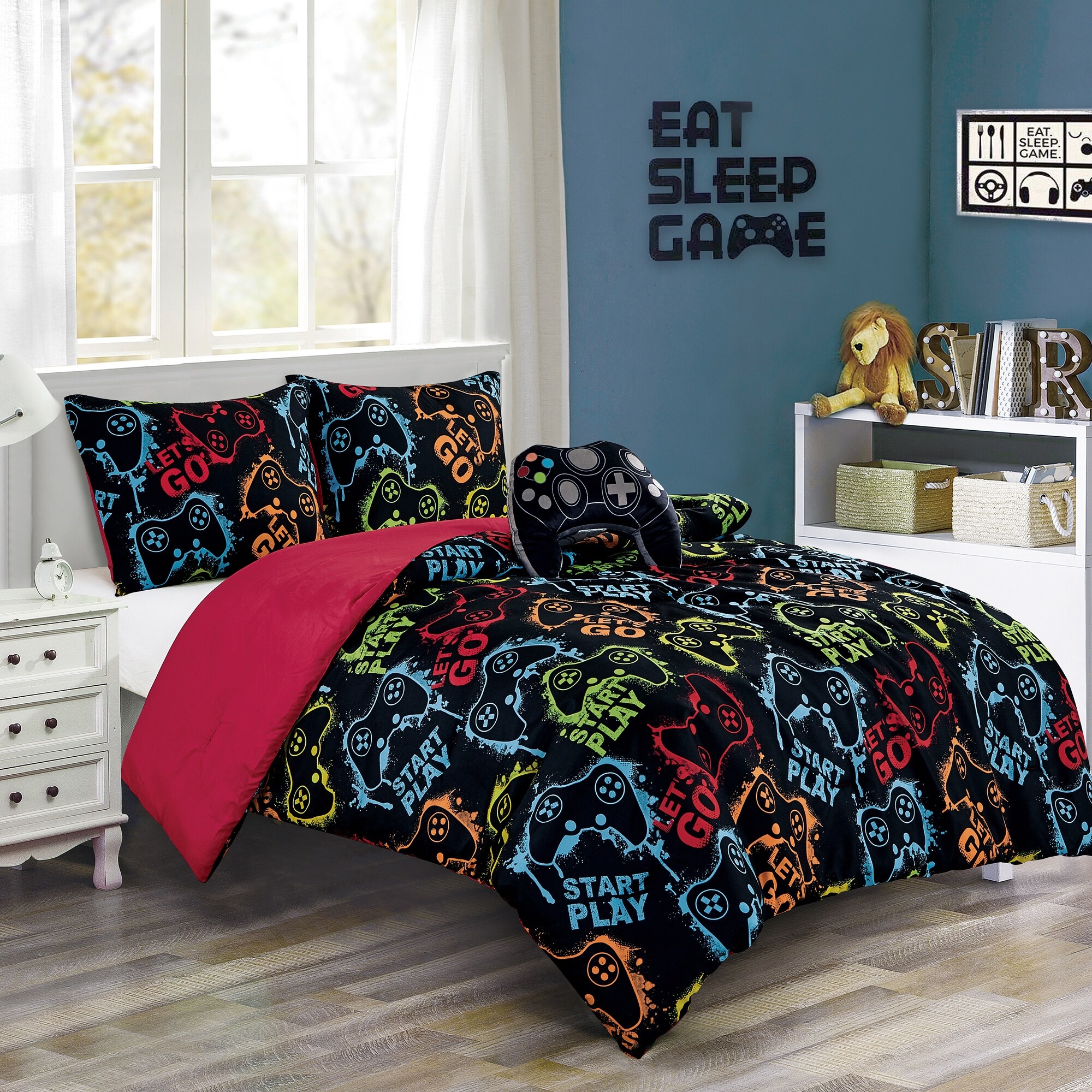 Wellco Bedding Comforter Set Bed In A Bag 4 Piece Microfiber Bedding Sets Oversized Bedroom Comforters, Game