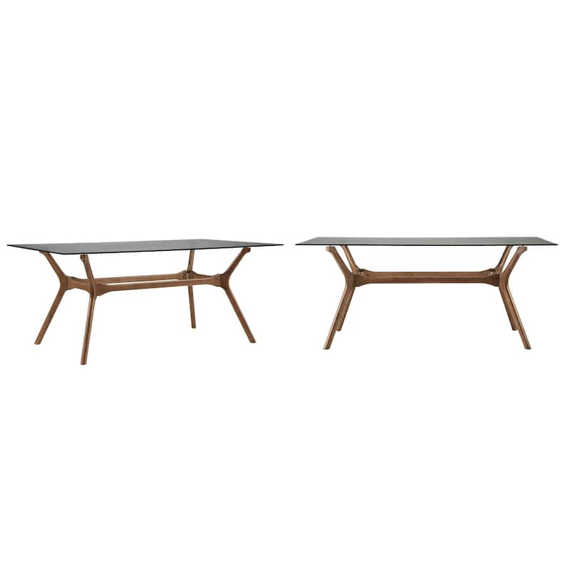 Sylvestria Mid-Century Walnut Finish Rectangular Dining Table - Smoke Glass Top
