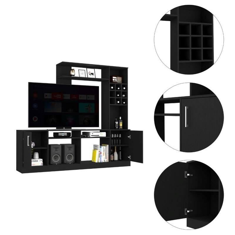 HomeRoots 78" Black Particle Board Open Shelving Entertainment Center - 78.00 in. x 71.10 in. x 14.70 in.