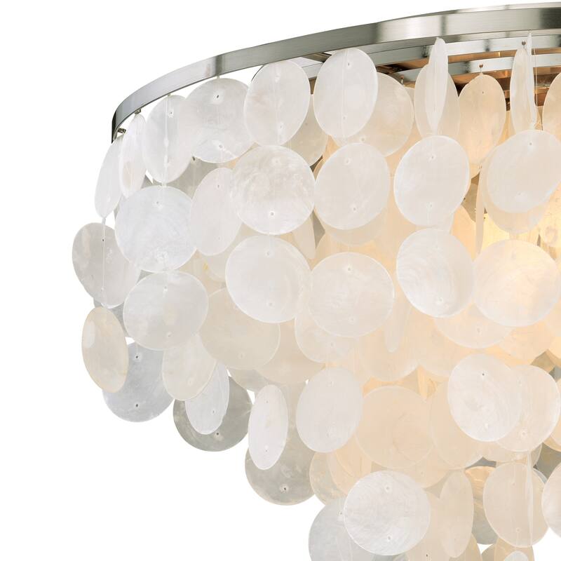 Elsa 24-in W Satin Nickel Capiz Shell Coastal Flush Mount Ceiling Light Fixture - 24-in W x 14-in H x 24-in D