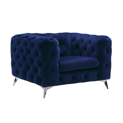 Chesterfield Design Fabric Chair with Track Arms and Angled Metal Legs,Blue