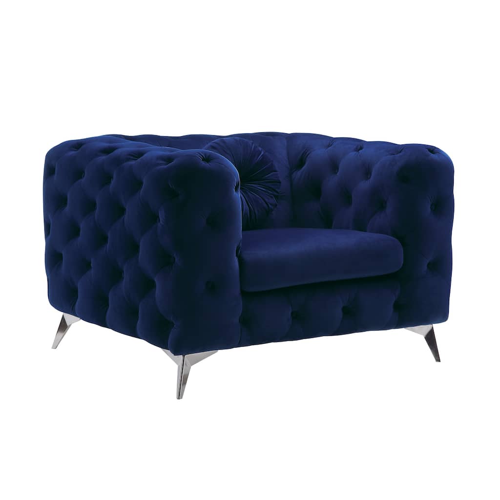 Chesterfield Design Fabric Chair with Track Arms and Angled Metal Legs,Blue
