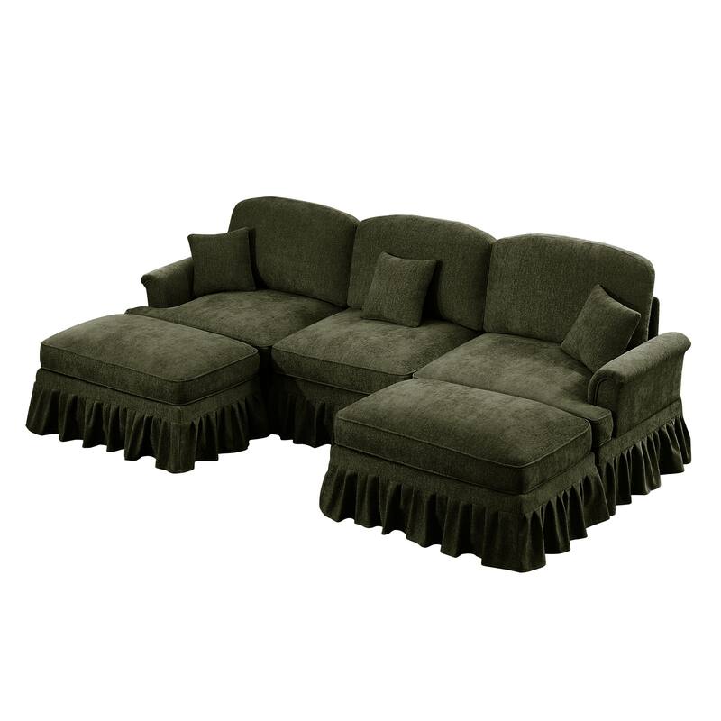 GDFStudio - Classic Modular U-Shaped Chenille 107" Sectional Sofa with Ottomans