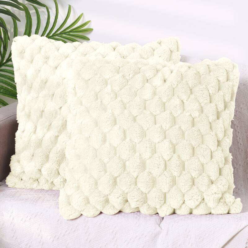 2 Pack Soft Throw Pillow Covers Decorative Fuzzy Plush Cushion Covers - White - 16 x 16 Inch