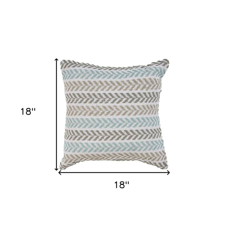 HomeRoots 18" X 18" Green and White Chevron Cotton Zippered Pillow