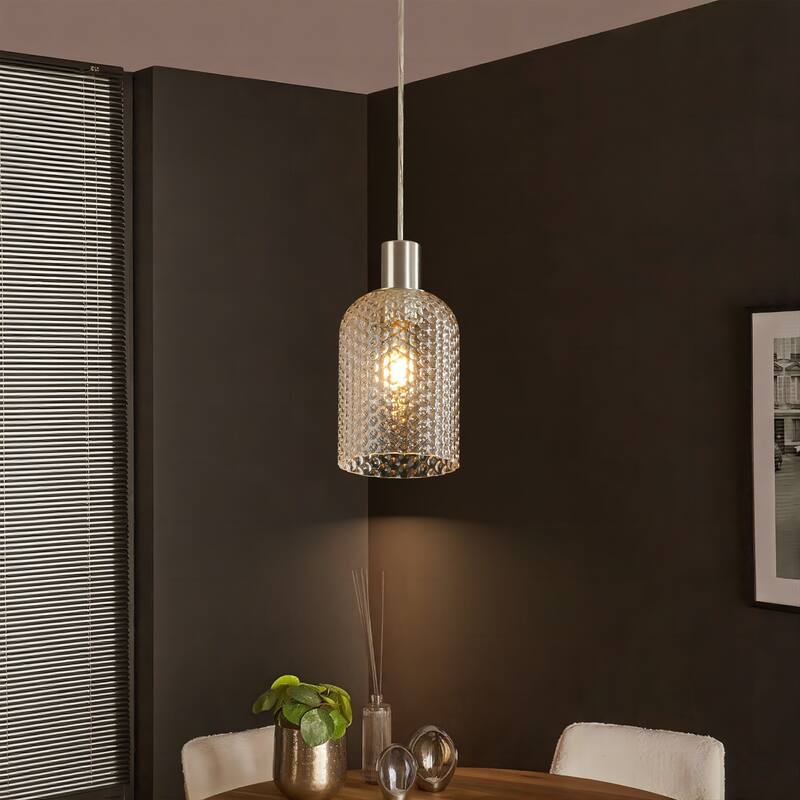 1/3-Light Modern Glam Bell-Shaped Adjustable Island Pendant Light with Clear/Blue/Amber Textured Glass