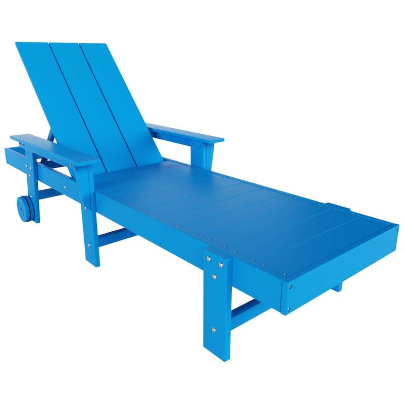 Shoreside Modern Poly Reclining Eco-Friendly All Weather Chaise Lounge With Arms & Wheels