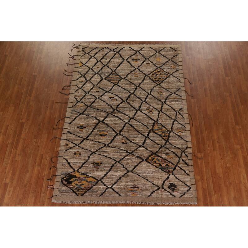 Modern Moroccan Wool Area Rug Hand-knotted Living Room Carpet - 6'8" x 9'11"