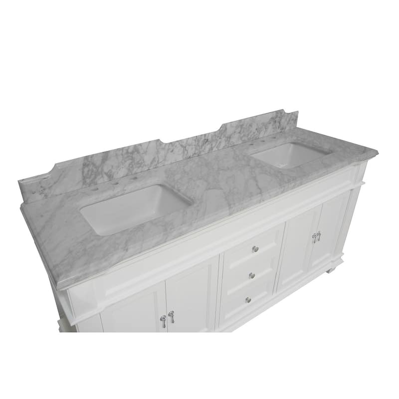 KitchenBathCollection Elizabeth 72" Double Bathroom Vanity with Carrara Marble Top