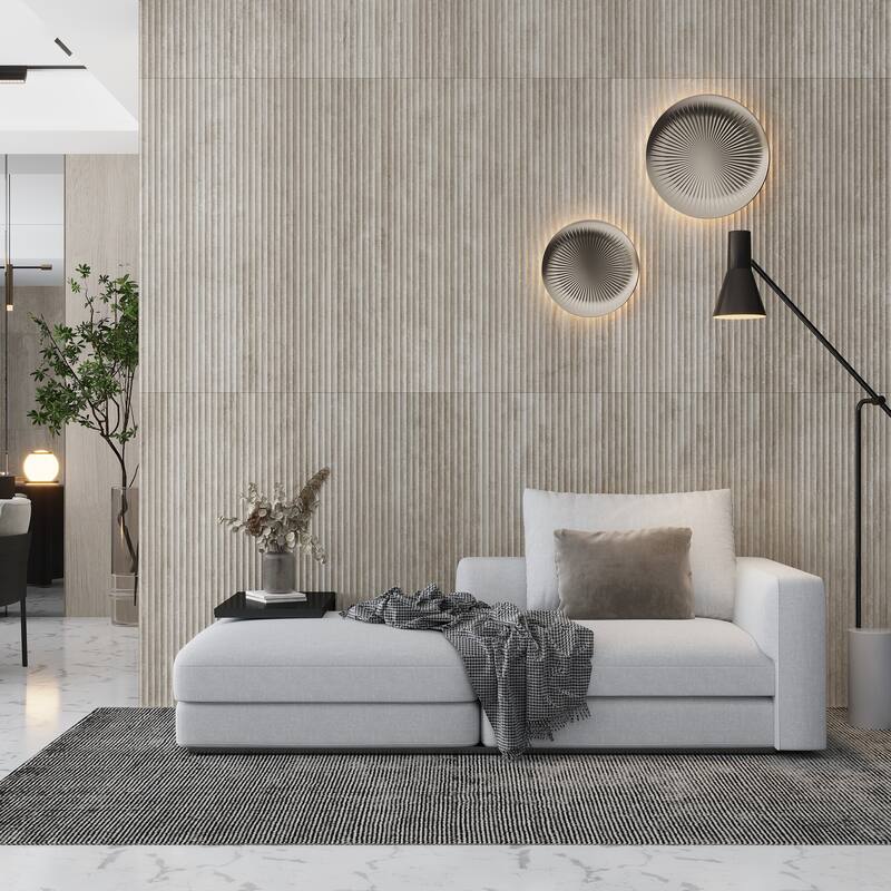 Terrain 24x48 Warm Beige Porcelain Large Format Fluted grooved Wall Tile (15.55 sq ft/case) - 2 Pack