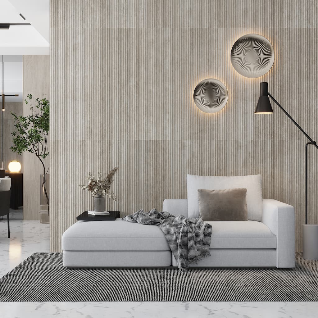 Terrain 24x48 Warm Beige Porcelain Large Format Fluted grooved Wall Tile (15.55 sq ft/case) - 2 Pack
