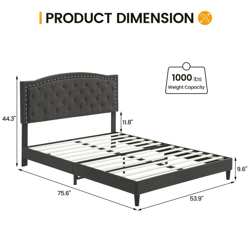 Full Size Bed Frame with Adjustable Headboard