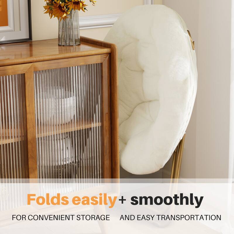 Cozy X-Large Faux Fur Saucer Chairs Folding Soft Thick Padded Seat Metal Frame for Bedroom Home Adults