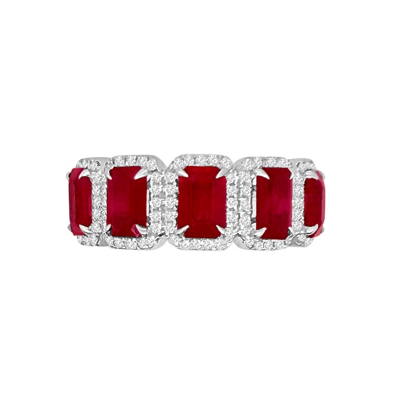 Auriya 14k Gold Ruby and Diamond Five-Stone Halo Half Eternity Band 0.34 ct. tw. (F-G, VS) - 4.5 - White