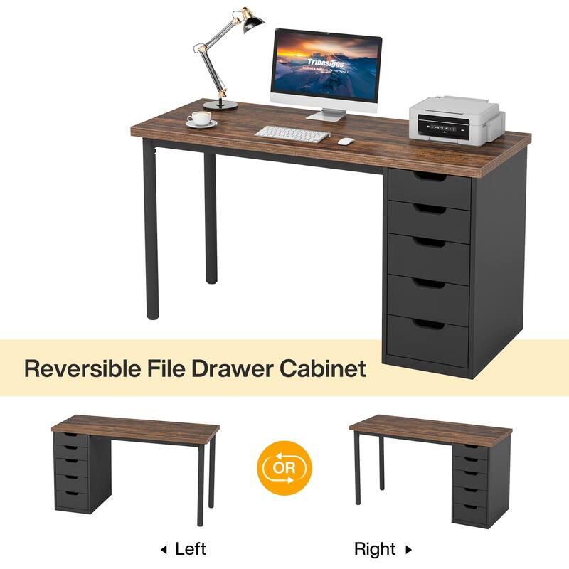 PC/Computer Desk with 5 Reversible Drawers, Home Office Desk with Storage, Laptop Desk Study Writing Table Workstation