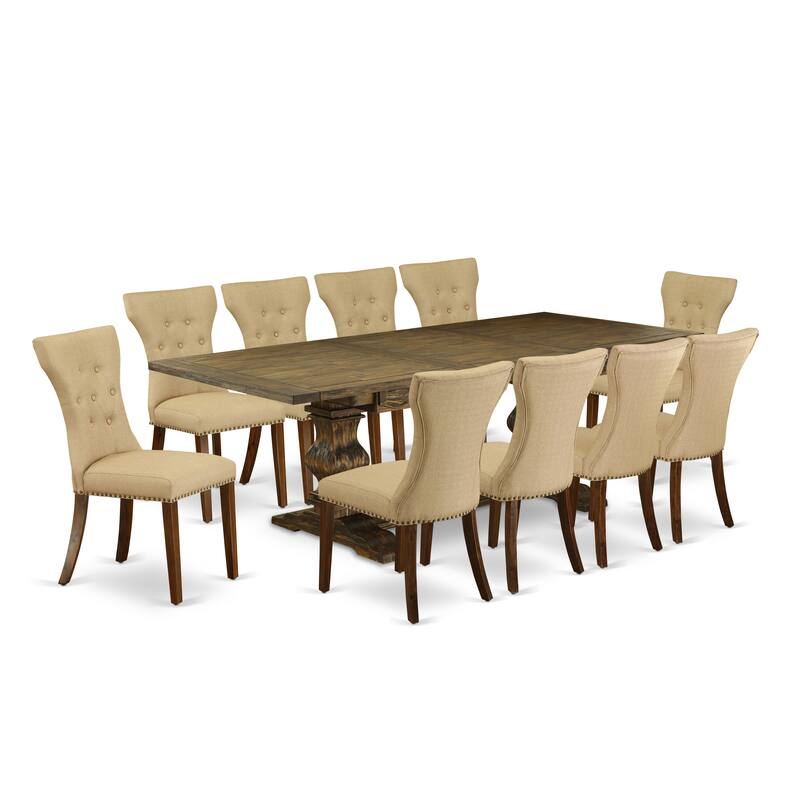East West Furniture 11 Piece Dining Table Set- a Dining Table and 10 Linen Fabric Chairs(Finish Options)