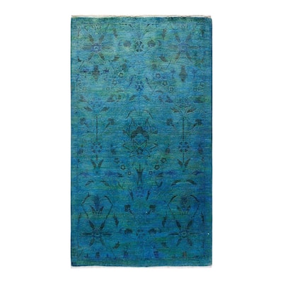Overton Hand Knotted Wool Vintage Inspired Modern Contemporary Overdyed Blue Area Rug - 3' 0" x 5' 5"