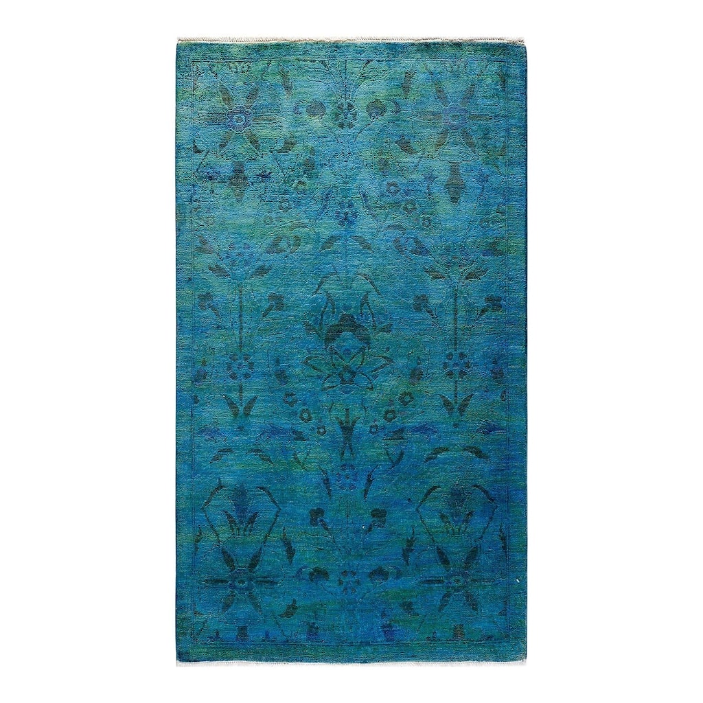 Overton Hand Knotted Wool Vintage Inspired Modern Contemporary Overdyed Blue Area Rug - 3' 0" x 5' 5"