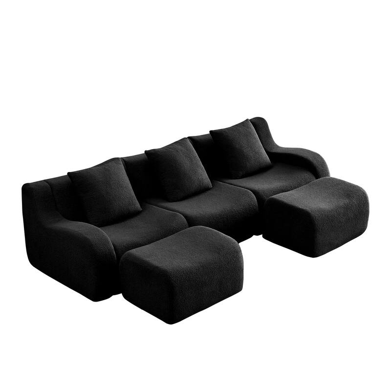 Anmytek Modern Plush U-Shaped Chaise Sofa - Soft Teddy Fabric