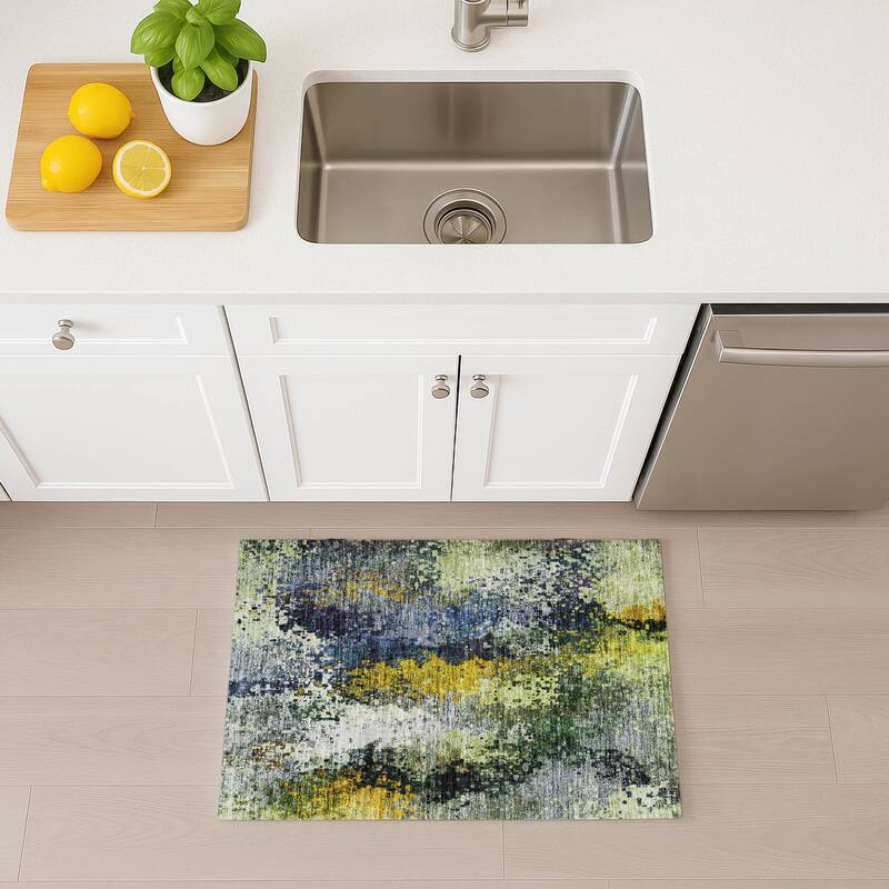 Machine Washable Indoor/ Outdoor Contemporary Abstract Chantille Rug