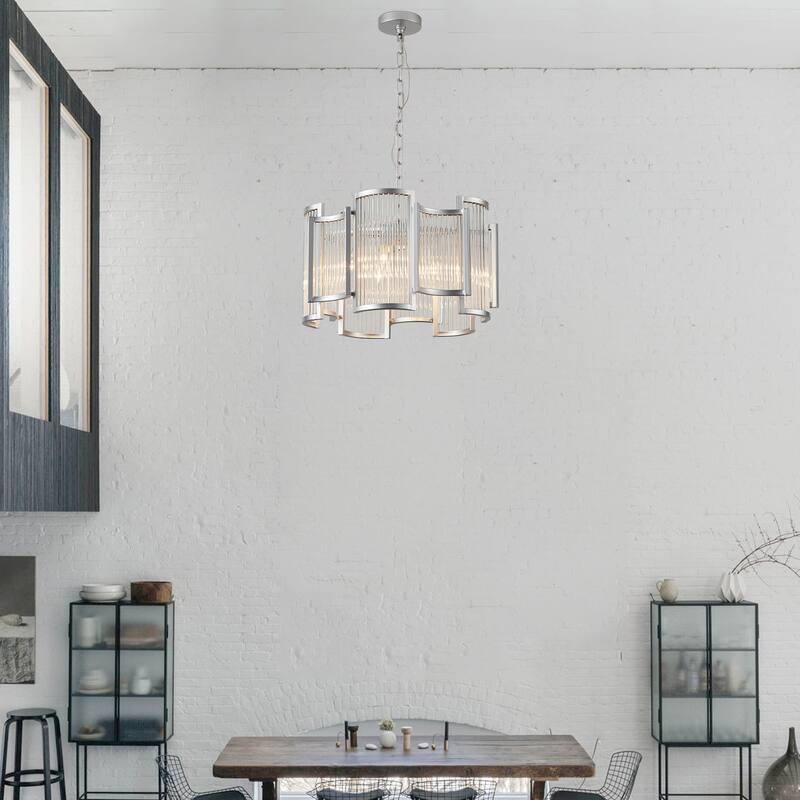 Cusp Barn 20.5-Inch Mid-Century Glam Crystal Chandelier, Modern Silver 6-Light Kitchen Island Pendant Light