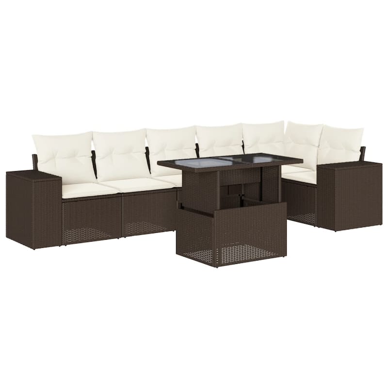vidaXL Patio Sofa Set with Cushions Outdoor Furniture 7 Piece Poly Rattan - 21.7 x 39.4 x 28.7