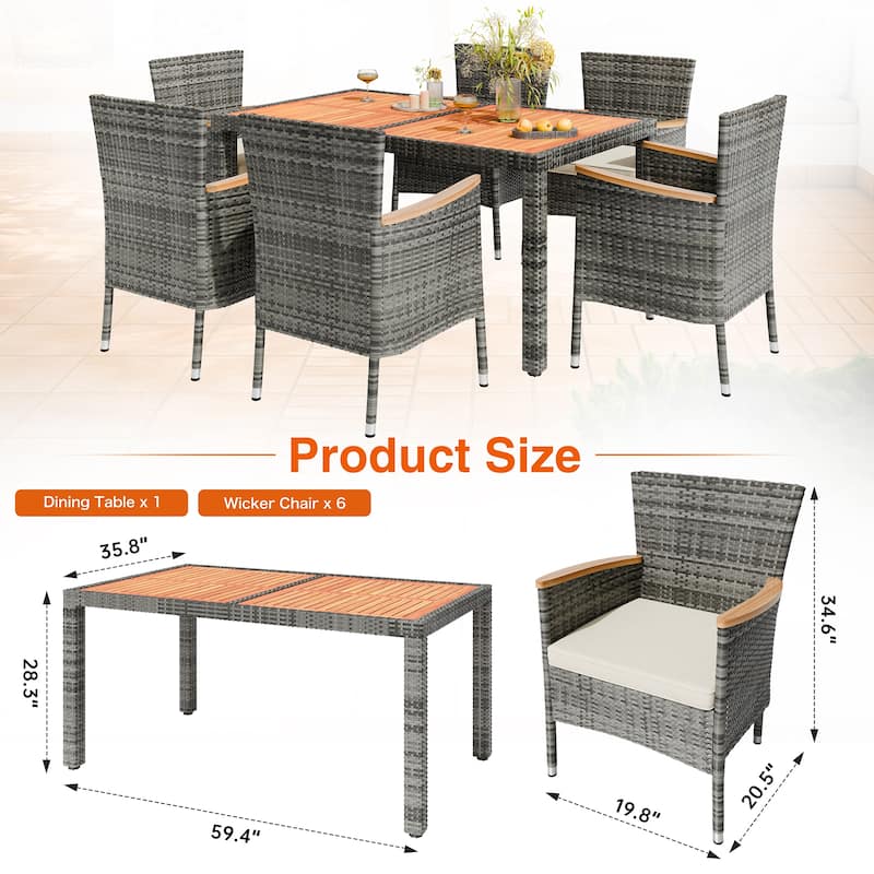 5-Piece Outdoor Wicker Dining Set with Wood Desktop Table and Chairs - N/A