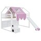 preview thumbnail 8 of 18, Pink Wooden House-shaped Loft Bed Kids Bed with Tent,Full size