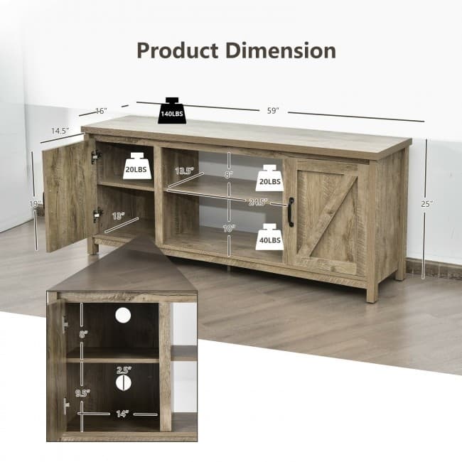 59 Inches TV Stand Media Console Center with Storage Cabinet - 59" x 16" x 25" (L x W x H)