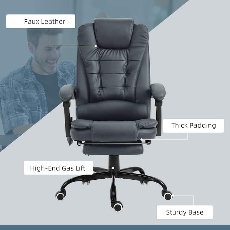 7-Point Vibration Massage Office Chair with Reclining Backrest and Remote Control, for Home Office, Blue