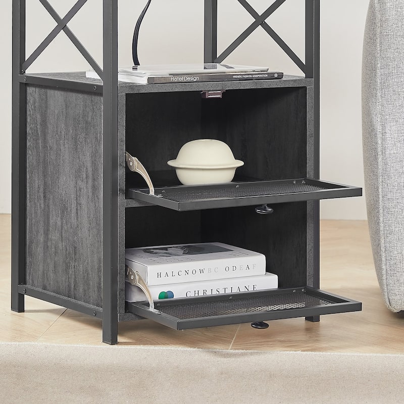 VECELO, Mid-century Modern Nightstand with Charging Station and USB Port