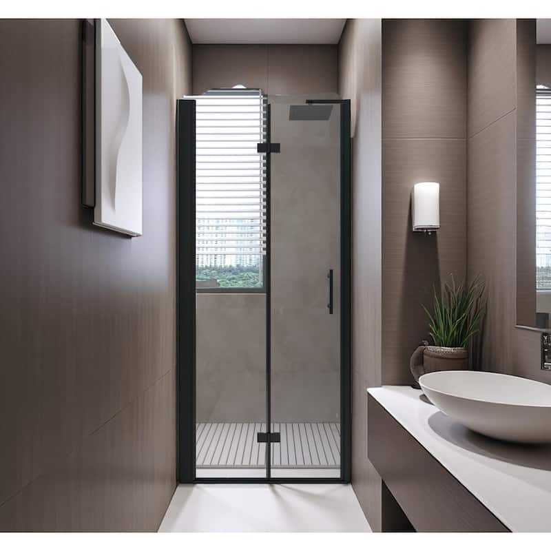 Bifold Shower Door 32/34/36 in. x 72 in., 6mm Tempered Glass, Matte Black Frame, Space-Saving Folding Design - 32 "x 72"