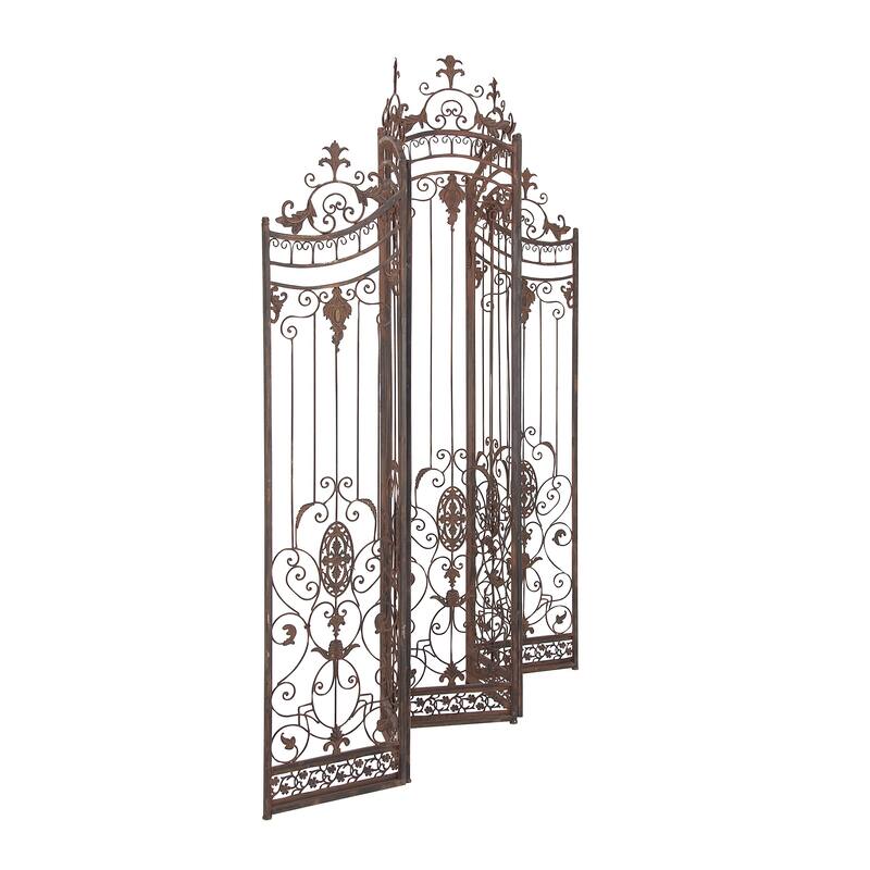 Bronze Metal Hinged Foldable Arched Partition 5 Panel Partition Room Divider Screen with Relief Acanthus Design