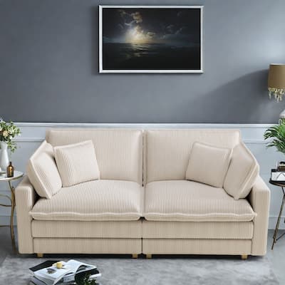 96" Corduroy Modern Classic 3-Seater Sofa - Deep Seat,With 4 Pillow For Living Room