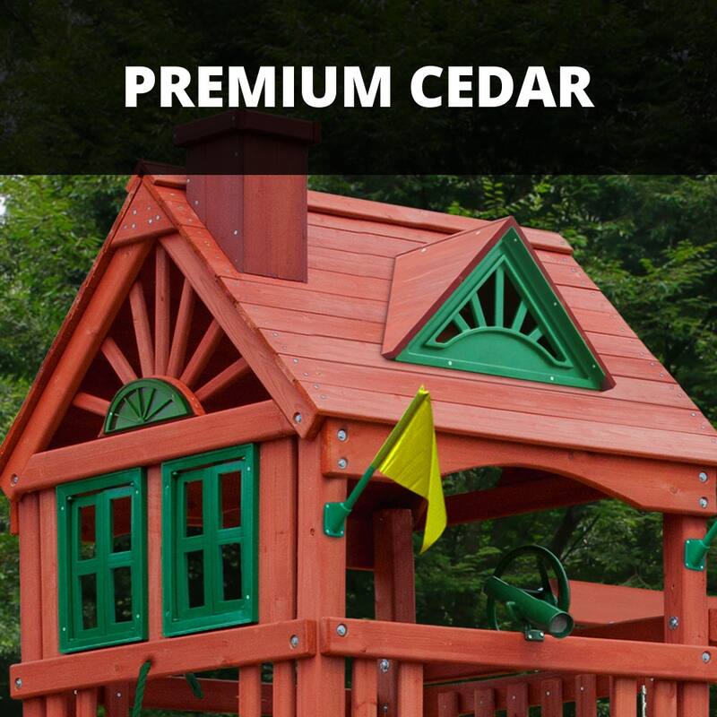 Gorilla Playsets Nantucket II Outdoor Wooden Swing Set with Gray Slide