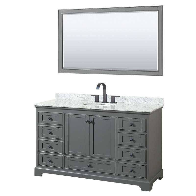Wyndham Collection Deborah 60" Free Standing Single Vanity Set with - Dark Gray / White Carrara Marble Top / Matte Black - Steel Finish