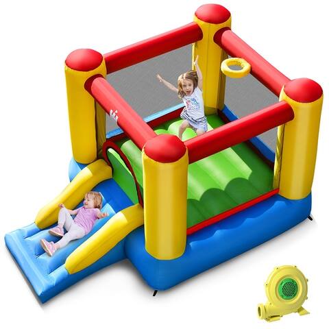 Inflatable Bouncer Kids Bounce House Jumping Castle Slide w/ 480W Blower - Multicolor