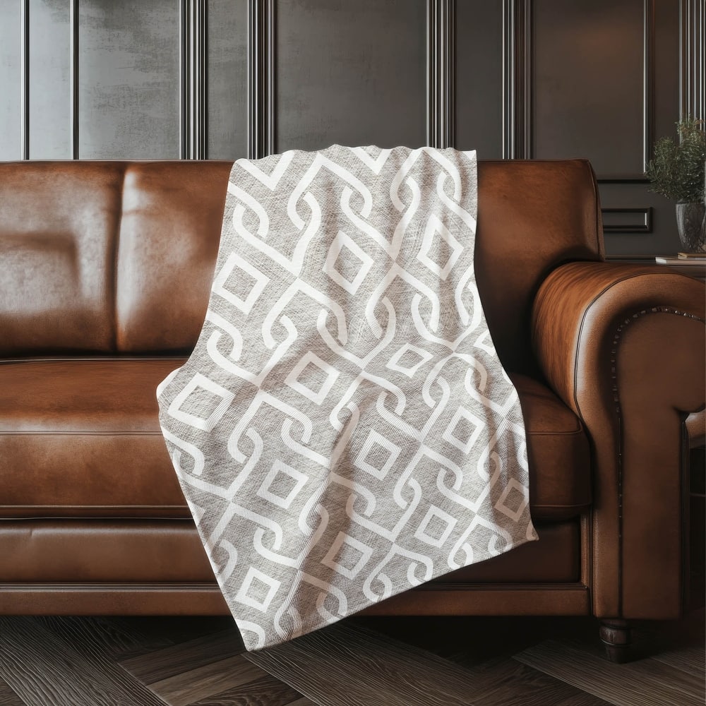 Premium Machine Washable Modern Scroll Sherpa Throw Blanket