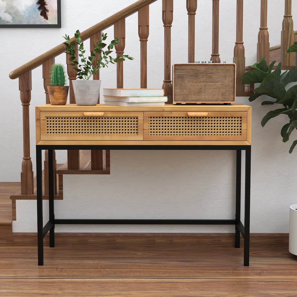 COZAYH 44" Woven Front Modern Farmhouse Console Table Sofa