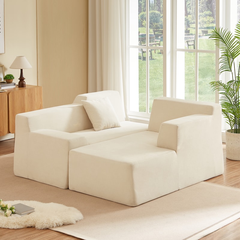 Modern L-Shaped Corduroy High Back Sofa, Right-Hand Facing (RHF)