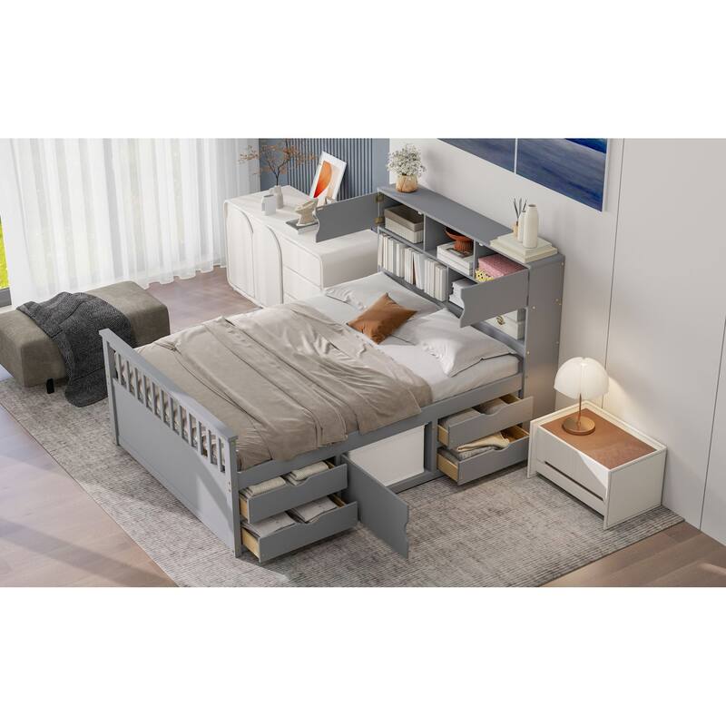 Roomfitters Full Captain Platform Bed with Bookshelf Headboard and 4 Drawers
