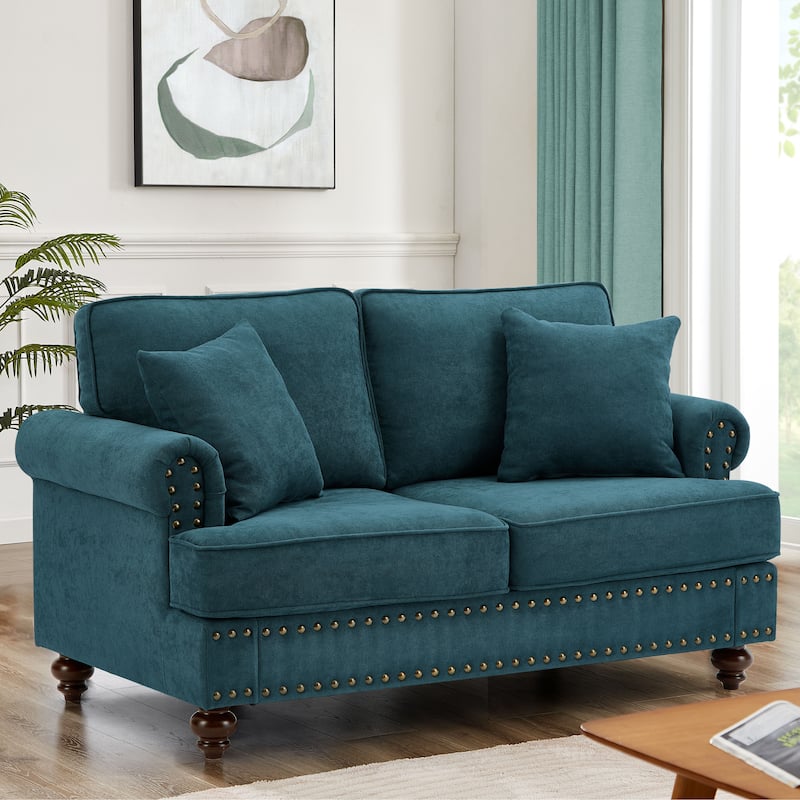 61" Chenille Sofa Couch with Brown Legs
